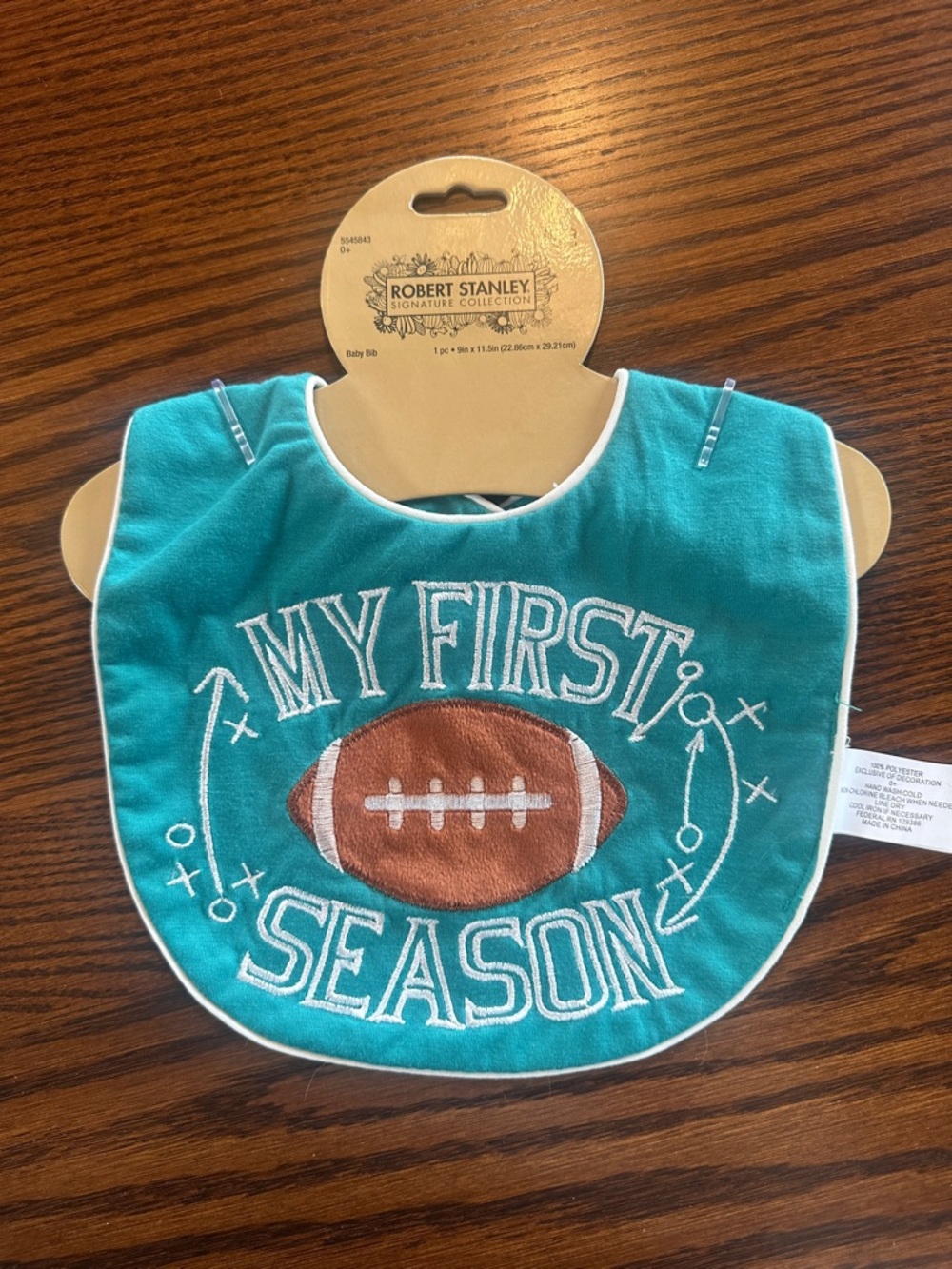 Teal "My First Season" Baby Bib